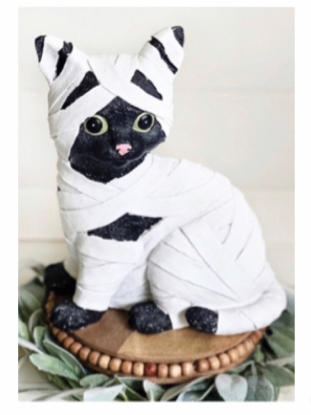 NEW Halloween Green Eyed Black Cat Mummy Statue 🐈‍⬛